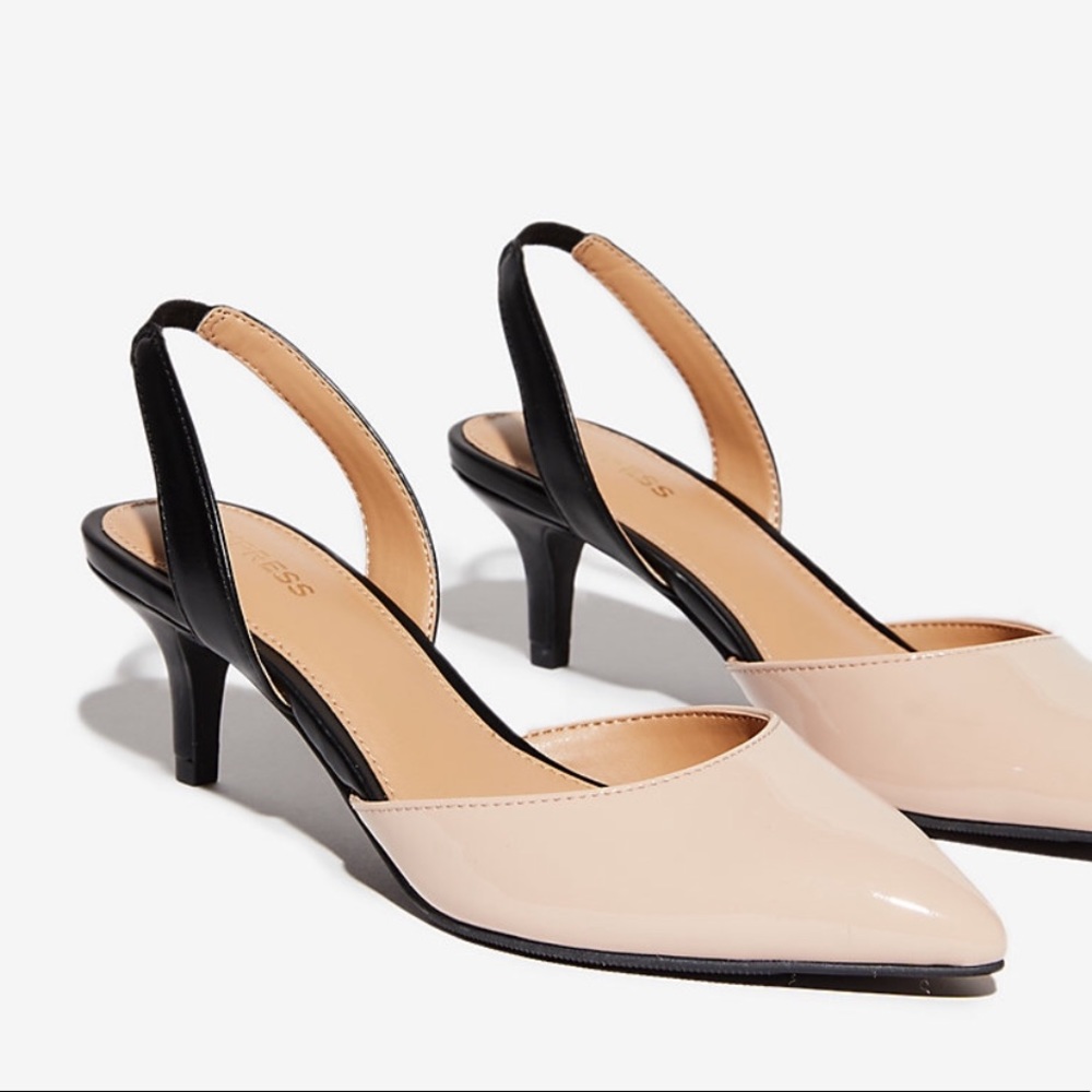 Pointed Toe Slingback Kitten Heels
